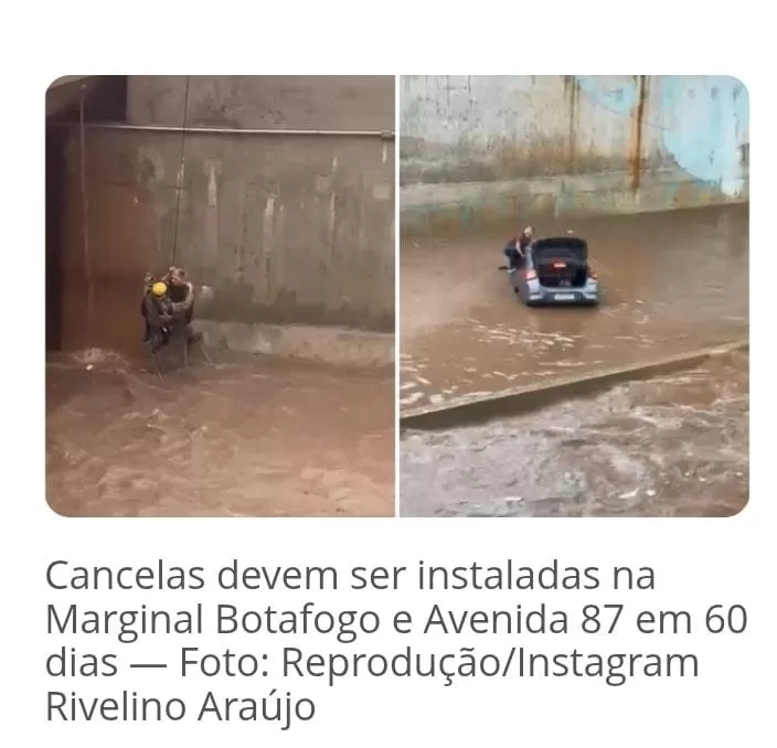 Motorista que ficou ilhado em alagamento na Marginal Botafogo.